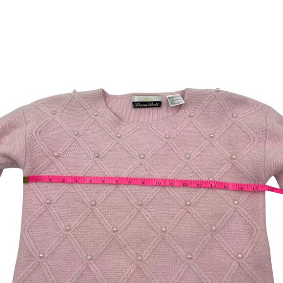 Dana Scott Womens Vintage Pink Pearl Lambswool Rabbit Hair Coquette Sweater Sz M - Picture 11 of 14